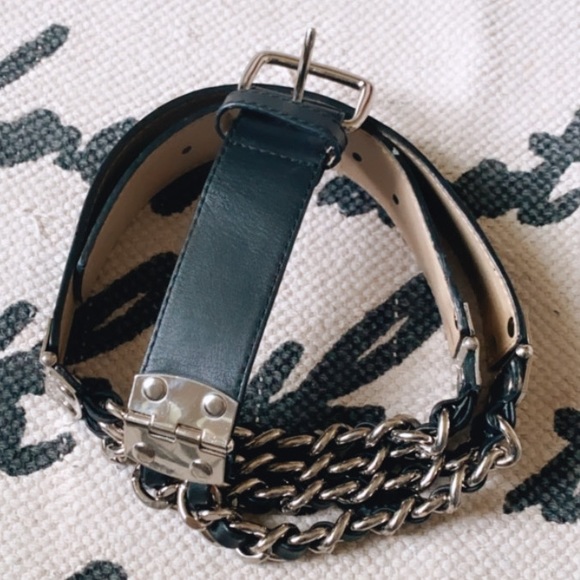 Black Genuine Leather Belt with chain Details main image 5
